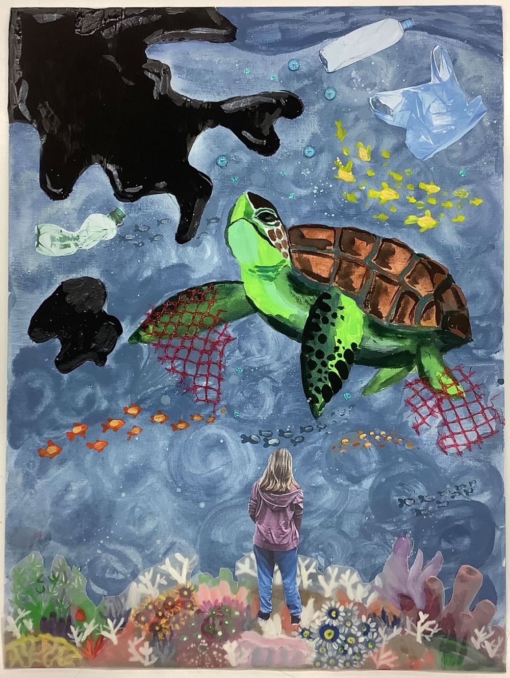 Schildkröte und Mädchen Unterwasser