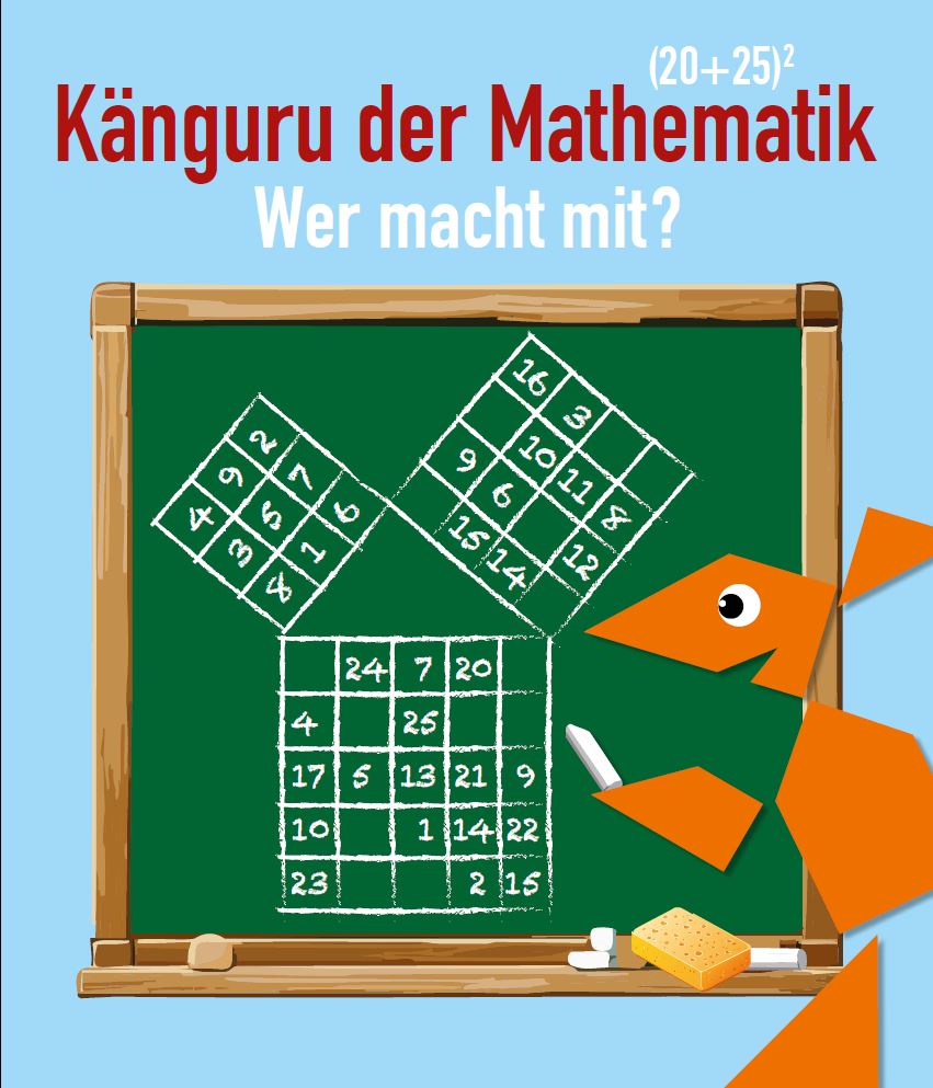 Logo Mathe Känguru mit einen Känguru das Mathe an einer Tafel macht